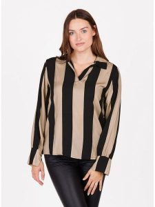 KEY LARGO Bluzka "Referee" w kolorze czarno-beżowym rozmiar: S. Brązowe bluzki KEY LARGO, s, bez wzorów, z wiskozy, bez kołnierzyka, bez ramiączek. Za 92,64 zł.
