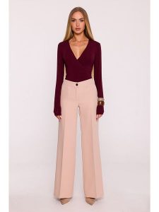 Made of emotion Spodnie w kolorze beżowym rozmiar: L. Brązowe spodnie z wysokim stanem Made Of Emotion, bez wzorów, z materiału, z podwyższonym stanem. Za 174,99 zł.