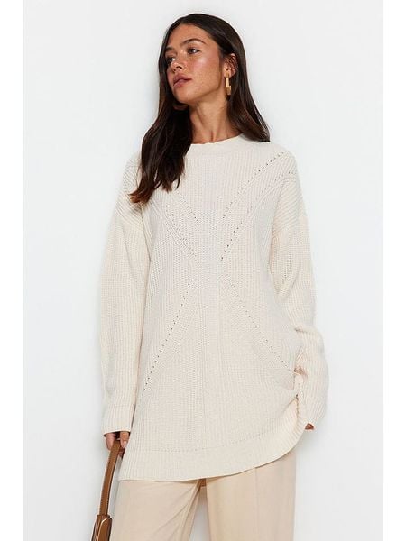 Trendyol Sweter w kolorze kremowym rozmiar: XL. Brązowe swetry oversize Trendyol, xl, bez wzorów, bez ramiączek. Za 65,99 zł.