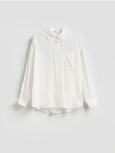 Koszula z lyocellem - biały. Białe koszule Reserved, l, bez wzorów, z lyocellu, bez kołnierzyka, bez ramiączek. Za 119,99 zł.