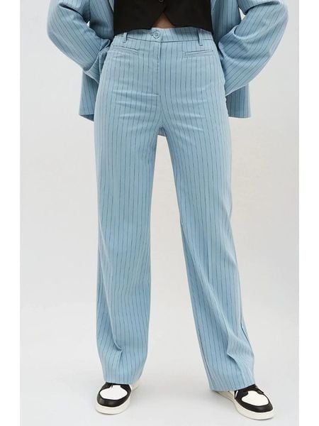 Monki Spodnie w kolorze błękitno-czarnym rozmiar: 40. Niebieskie spodnie z wysokim stanem Monki, bez wzorów, z materiału, z podwyższonym stanem. Za 73,93 zł.