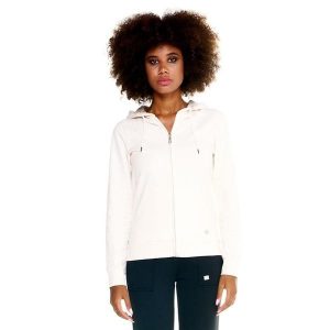 Damska bluza Leone z kapturem Basic zapinanym na zamek na całej długości. Białe bluzy LEONE 1947 APPAREL, l, bez wzorów, z tkaniny, z kapturem. W wyprzedaży za 167,70 zł.
