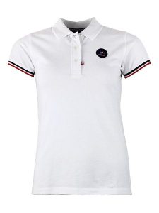 Peak Mountain Koszulka polo w kolorze białym rozmiar: L. Białe bluzki Peak Mountain, l, bez wzorów, bez kołnierzyka, bez ramiączek. Za 97,05 zł.