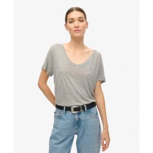 T-shirt Studios Slub Emb Vee Tee od SUPERDRY. Szare t-shirty Superdry, bez wzorów, bez kołnierzyka, bez ramiączek. Za 107,40 zł.