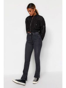 Trendyol Dżinsy - Skinny fit - w kolorze antracytowym rozmiar: 38. Czarne jeansy Trendyol, bez wzorów, z podwyższonym stanem. Za 105,88 zł.