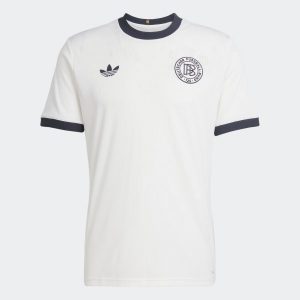 Koszulka piłkarska dla dorosłych ADIDAS Niemcy „125 lat” domowa. Białe bluzki ADIDAS, s, bez wzorów, sportowe, bez kołnierzyka, bez ramiączek. Za 339,99 zł.