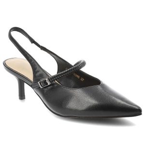 Czółenka damskie S.Barski, cholewka ze skóry naturalnej licowej pasek wokół pięty z regulacją na klamrę zabudowany szpiczasty przód, czarne, CR61-304. Czarne czółenka S.BARSKI, bez wzorów, ze skóry, ze szpiczastym noskiem, bez obcasa, bez zapięcia. Za 239,00 zł.