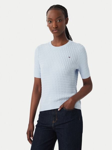 Tommy Hilfiger Sweter WW0WW41787 Niebieski jasny Regular Fit. Niebieskie swetry klasyczne TOMMY HILFIGER, m, z bawełny, bez kołnierzyka. Za 489,99 zł.