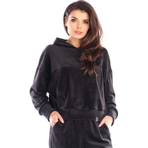 Damska Bluza Typu Kangurka z Weluru - Czarna. Czarne bluzy Awama, l, bez wzorów, z elastanu, bez kaptura. Za 228,90 zł.