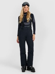 4F Spodnie narciarskie membrana 5000 damskie - czarne S. Czarne spodnie sportowe 4f, na zimę, s, bez wzorów, z podwyższonym stanem, narciarskie. Za 299,99 zł.