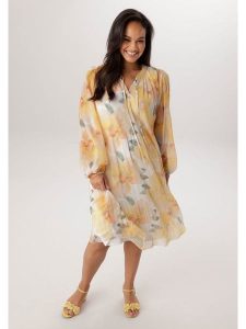 Aniston Sukienka w kolorze żółtym rozmiar: 52. Żółte sukienki Aniston, bez wzorów, bez kołnierzyka, bez ramiączek, midi. Za 252,99 zł.