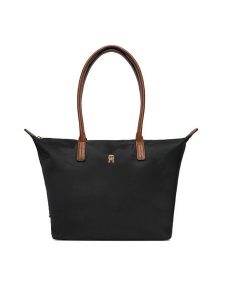 Tommy Hilfiger Torebka Popette Tote AW0AW17711 Czarny. Czarne shopper bag TOMMY HILFIGER, bez wzorów, z materiału, bez dodatków. Za 429,99 zł.