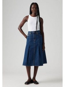 Levi's Spódnica dżinsowa w kolorze granatowym rozmiar: W27. Niebieskie spódnice Levi's®, s, z aplikacjami, z bawełny, klasyczne, midi. Za 169,67 zł.