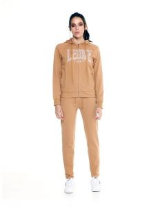 Damski dres z kapturem w kolorach ziemi. Brązowe kombinezony LEONE 1947 APPAREL, l, bez wzorów, z bawełny, sportowe, bez kołnierzyka, bez ramiączek. Za 168,36 zł.