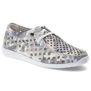 Półbuty damskie Artiker, cholewka ze skóry naturalnej licowej z ażurowymi wycięciami i nadrukiem na płaskiej podeszwie, białe, 58C0712. Białe półbuty ARTIKER, w ażurowe wzory, ze skóry, bez obcasa, na płaskiej podeszwie, bez zapięcia. Za 239,00 zł.