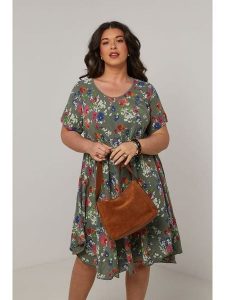 Curvy Lady Sukienka w kolorze khaki rozmiar: 40/42. Brązowe sukienki Curvy Lady, bez wzorów, klasyczne, bez kołnierzyka, bez ramiączek, midi. Za 136,13 zł.