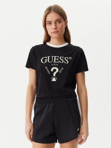 Guess T-Shirt V5GI18 I3Z14 Czarny Regular Fit. Czarne t-shirty Guess, l, z aplikacjami, z bawełny, bez kołnierzyka, bez ramiączek. Za 129,99 zł.