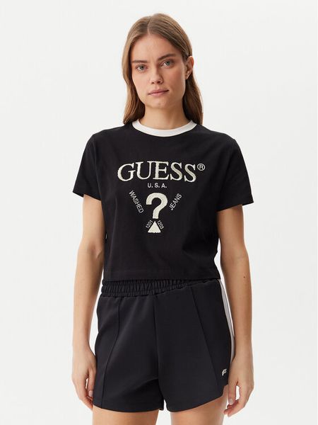 Guess T-Shirt V5GI18 I3Z14 Czarny Regular Fit. Czarne t-shirty Guess, xl, z aplikacjami, z bawełny, bez kołnierzyka, bez ramiączek. Za 99,99 zł.