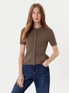 Tommy Hilfiger Kardigan WW0WW45707 Brązowy Slim Fit. Brązowe kardigany TOMMY HILFIGER, z bawełny. Za 389,99 zł.