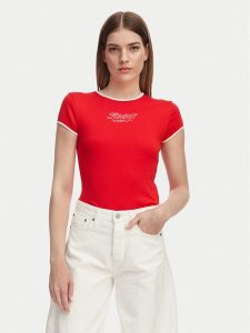 Tommy Hilfiger T-Shirt WW0WW49245 Czerwony Slim Fit. Czerwone t-shirty TOMMY HILFIGER, xs, bez wzorów, z bawełny, bez kołnierzyka, bez ramiączek. Za 209,99 zł.