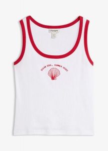Top w prążek, z czystej bawełny organicznej. Białe topy bonprix, bez wzorów, z bawełny, bez kołnierzyka, bez ramiączek. Za 24,99 zł.