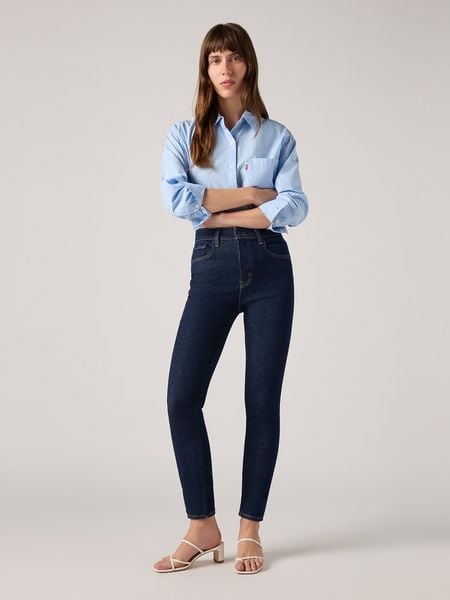 Levi's Dżinsy - Skinny fit - w kolorze granatowym rozmiar: W30/L28. Niebieskie jeansy Levi's®, z aplikacjami, ze skóry, z podwyższonym stanem. Za 280,44 zł.