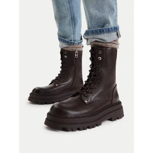 Trapery G-Star. Brązowe buty zimowe G-Star, bez obcasa, bez zapięcia. Za 269,99 zł.