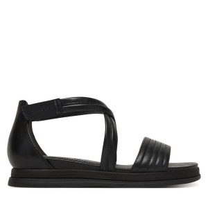 Sandały Tamaris. Czarne sandały Tamaris, bez wzorów, bez obcasa, na płaskiej podeszwie, bez zapięcia. Za 379,99 zł.