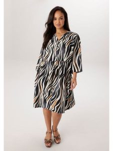 Aniston Sukienka w kolorze czarno-kremowym rozmiar: 46. Brązowe sukienki Aniston, bez wzorów, z wiskozy, bez kołnierzyka, bez ramiączek, midi. Za 217,99 zł.