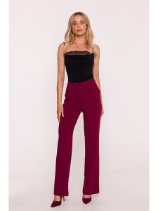 Stylove Spodnie w kolorze bordowym rozmiar: L. Czerwone spodnie z wysokim stanem Stylove, bez wzorów, z materiału, z podwyższonym stanem. Za 285,49 zł.