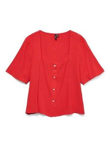 Vero Moda Bluzka w kolorze czerwonym rozmiar: XS. Czerwone bluzki Vero Moda, s, bez wzorów, z wiskozy, klasyczne, bez kołnierzyka, bez ramiączek. Za 43,88 zł.