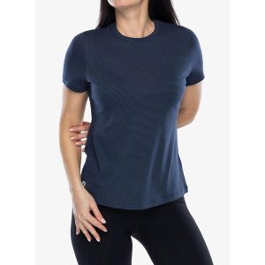 Koszulka turystyczna damska Smartwool Active Mesh Short Sleeve. Niebieskie bluzki Smartwool, bez wzorów, z meshu, sportowe, bez kołnierzyka, bez ramiączek. Za 219,99 zł.
