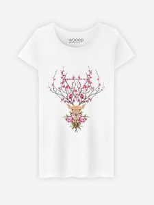 WOOOP Koszulka "Spring Deer" w kolorze białym rozmiar: L. Białe bluzki Wooop, l, bez wzorów, z bawełny, bez kołnierzyka, bez ramiączek. Za 74,63 zł.