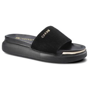Czarne Klapki Carinii Damskie Stylowe Buty Na Lato. Czarne klapki Carinii, bez wzorów, ze skóry, bez obcasa, na platformie. Za 265,00 zł.