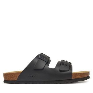 Klapki Josef Seibel. Czarne klapki Josef Seibel, bez wzorów, bez obcasa. Za 239,99 zł.