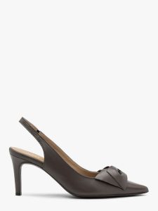 Szare czółenka slingback z kokardą OFELIA. Szare czółenka Ryłko, bez wzorów, z materiału, bez obcasa, na obcasie, bez zapięcia. Za 399,99 zł.