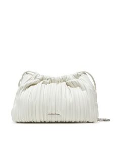 Calvin Klein Torebka Drawstring Plisse Crossbody LV04F3076G Biały. Białe torebki klasyczne Calvin Klein, bez wzorów, ze skóry, bez dodatków. Za 399,99 zł.