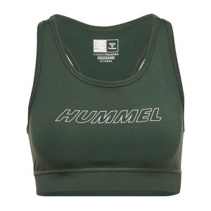 Biustonosz dla kobiet Hummel. Zielone koszulki sportowe Hummel, bez wzorów, z dżerseju, bez ramiączek. Za 172,00 zł.