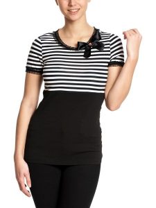 Pussy Deluxe Koszulka "Stripey" w kolorze czarno-białym rozmiar: XS. Czarne bluzki Pussy Deluxe, xs, bez wzorów, bez kołnierzyka, bez ramiączek. Za 43,78 zł.
