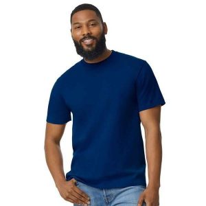 Bawełniana Lekka Koszulka Unisex Dla Dorosłych. Niebieskie bluzki GILDAN, xl, bez wzorów, z bawełny, sportowe, bez kołnierzyka, bez ramiączek. Za 32,99 zł.