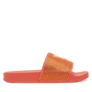 Klapki Guess. Brązowe klapki Guess, z aplikacjami, bez obcasa. Za 109,99 zł.