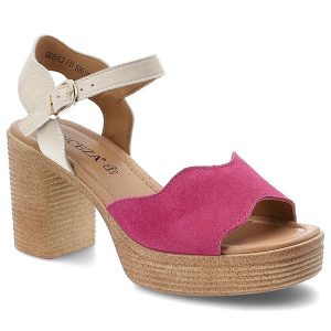 Sandały damskie Vinceza, cholewka ze skóry naturalnej zapinane na sprzączkę, różowe, 66943. Czerwone sandały VINCEZA, bez wzorów, ze skóry, bez obcasa, na obcasie, bez zapięcia. Za 169,00 zł.