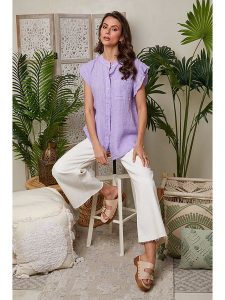 Lin Passion Lniana koszulka w kolorze fioletowym rozmiar: 40/42. Różowe bluzki Lin Passion, bez wzorów, ze lnu, klasyczne, bez kołnierzyka, bez ramiączek. Za 189,29 zł.