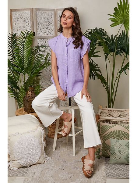 Lin Passion Lniana koszulka w kolorze fioletowym rozmiar: 40/42. Różowe bluzki Lin Passion, bez wzorów, ze lnu, klasyczne, bez kołnierzyka, bez ramiączek. Za 189,29 zł.