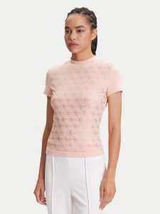 Guess T-Shirt W4BI26 J1314 Różowy Regular Fit. Czerwone t-shirty Guess, s, z aplikacjami, z bawełny, bez kołnierzyka, bez ramiączek. Za 139,99 zł.
