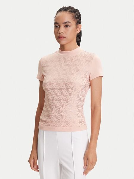 Guess T-Shirt W4BI26 J1314 Różowy Regular Fit. Czerwone t-shirty Guess, xs, z aplikacjami, z bawełny, bez kołnierzyka, bez ramiączek. Za 264,99 zł.