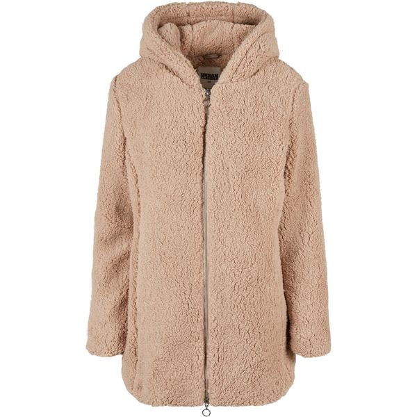 Kurtka polarowa z kapturem damska Urban Classics Sherpa. Brązowe kurtki Urban Classics, na zimę, bez wzorów, z polaru, z kapturem. W wyprzedaży za 256,50 zł.