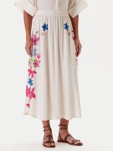 Tatuum Spódnica midi Katia 2 T2511.173 Beżowy Regular Fit. Brązowe spódnice Tatuum, bez wzorów, z wiskozy, midi. Za 299,99 zł.