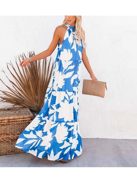 Milan Kiss Sukienka w kolorze niebiesko-białym rozmiar: XL. Białe sukienki Milan Kiss, na imprezę, xl, bez wzorów, bez kołnierzyka, bez ramiączek, maxi. Za 135,81 zł.