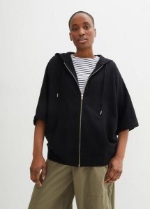 Bluza peleryna zapinana na zamek, z mieszanki wiskozy. Czarne bluzy bonprix, bez wzorów, z wiskozy. Za 149,99 zł.